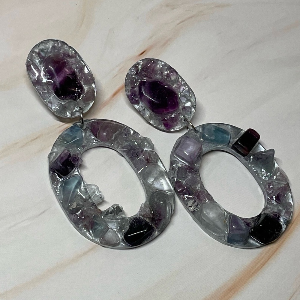 Laboradite & Mirrored Glass Earrings| Handmade